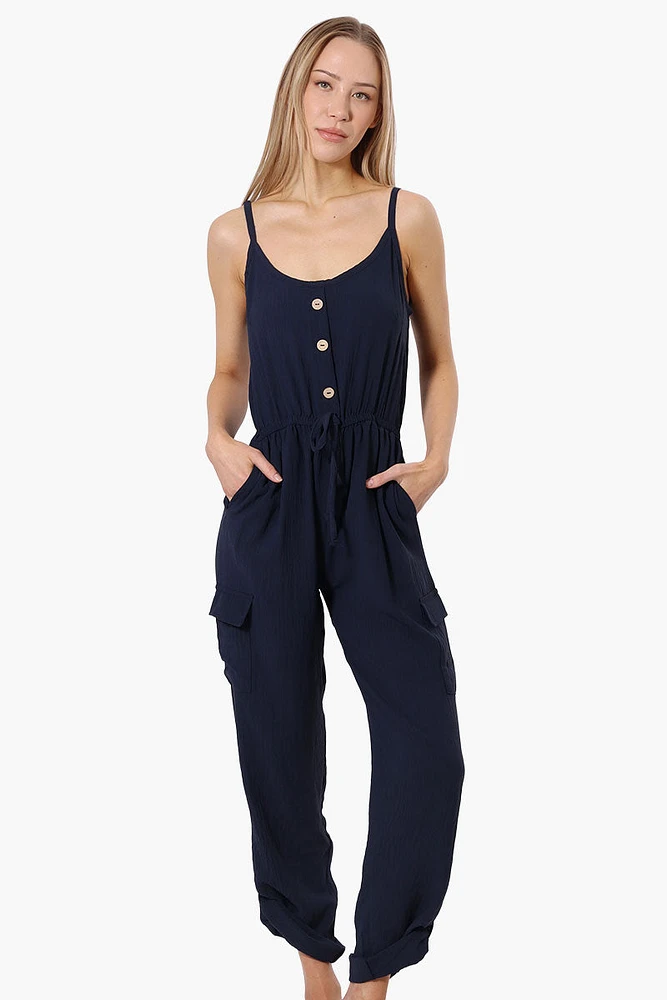 Urbanology Tie Waist Sleeveless Cargo Jumpsuit