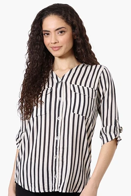 Beechers Brook Striped Roll Up Sleeve Blouse - White
