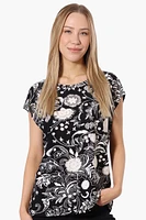 Impress Patterned Cap Sleeve Circle Neck Tee