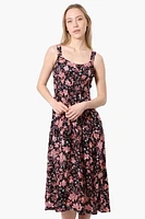 Limite Floral Smocked Waist Midi Dress - Black