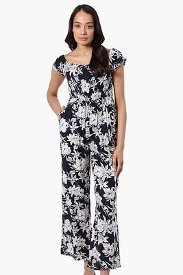 International INC Company Floral Smocked Square Neck Jumpsuit