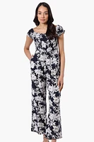 International INC Company Floral Smocked Square Neck Jumpsuit