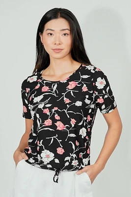International INC Company Floral Drawstring Detail Tee