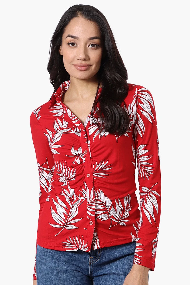 International INC Company Floral Ruched Button Down Shirt