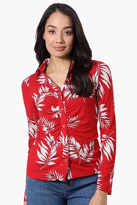 International INC Company Floral Ruched Button Down Shirt