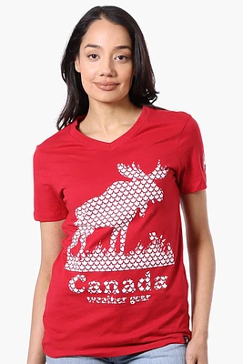 Canada Weather Gear Moose Print V-Neck Tee