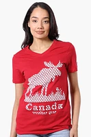 Canada Weather Gear Moose Print V-Neck Tee
