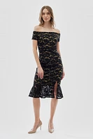 Costa Blanca Lace Off Shoulder Side Slit Cocktail Dress