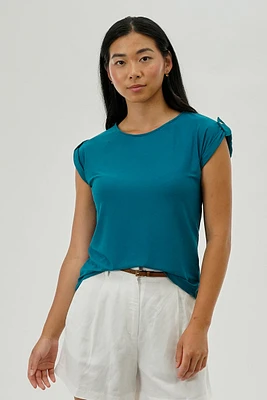 Beechers Brook Short Sleeve Split Back Blouse - Turquoise