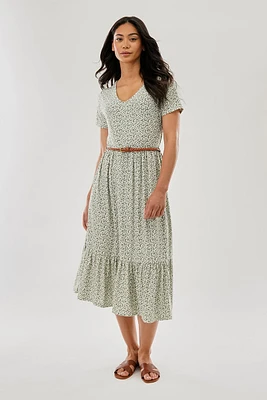 Beechers Brook Floral Belted Short Sleeve Midi Dress
