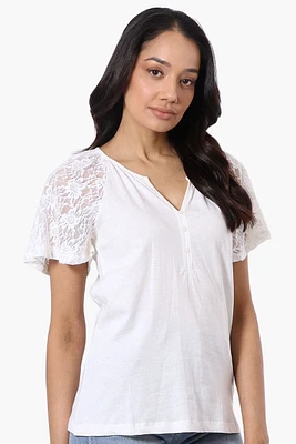 Majora Lace Cap Sleeve V-Neck Tee - White