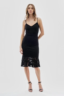 Costa Blanca Floral Lace Flounce Hem Cocktail Dress