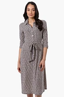 Beechers Brook Patterned Belted 3/4 Sleeve Midi Dress