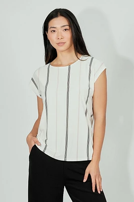 Beechers Brook Striped Circle Neck Tee - White