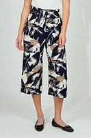 Beechers Brook Leaf Print Fold Over Cropped Pants - Navy
