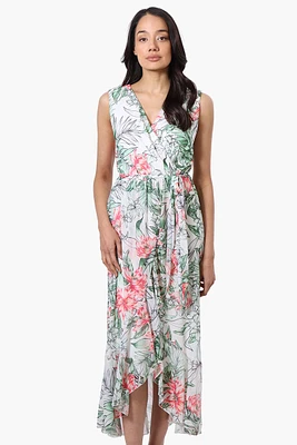 Costa Blanca Floral Crossover Belted Maxi Dress - White