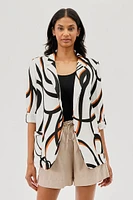 Costa Blanca Patterned Roll Up Sleeve Open Blazer - White