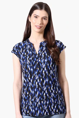 International INC Company Patterned Cap Sleeve Henley Shirt
