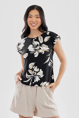 Beechers Brook Floral Cap Sleeve Back Slit Tee