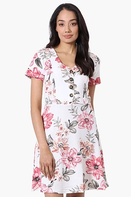 Impress Floral Short Sleeve Button Down Day Dress