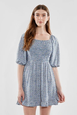 Beechers Brook Floral Puff Sleeve Smocked Day Dress