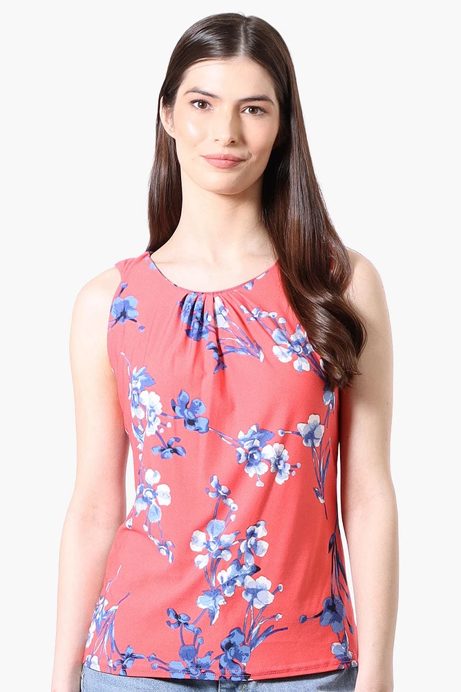 International INC Company Floral Cinched Collar Tank Top