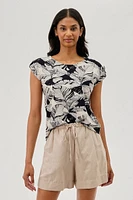 Beechers Brook Leaf Print Cap Sleeve Back Slit Tee
