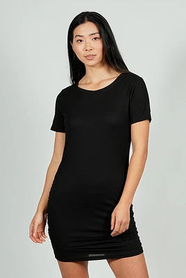Costa Blanca Ribbed Short Sleeve Ruched Side Day Dress