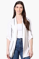 International INC Company Striped Roll Up Sleeve Wrap Cardigan - White