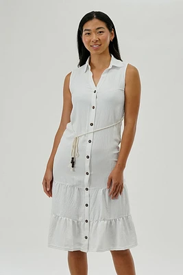 Stylexchange Vintage Rope Belted Button Down Day Dress - White
