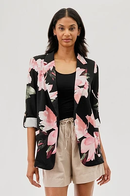Costa Blanca Floral Roll Up Sleeve Open Blazer