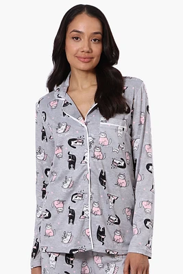 Canada Weather Gear Cat Pattern Button Down Pajama Top