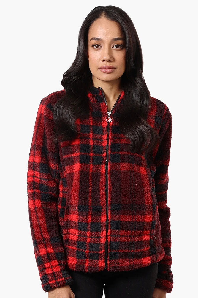 Canada Weather Gear Plush Plaid Hooded Lightweight Jacket - Red