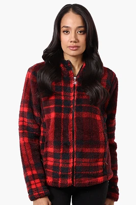 Canada Weather Gear Plush Plaid Hooded Lightweight Jacket - Red