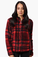 Canada Weather Gear Plush Plaid Hooded Lightweight Jacket - Red