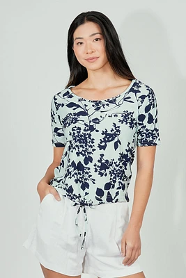 International INC Company Floral Drawstring Detail Tee