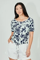 International INC Company Floral Drawstring Detail Tee