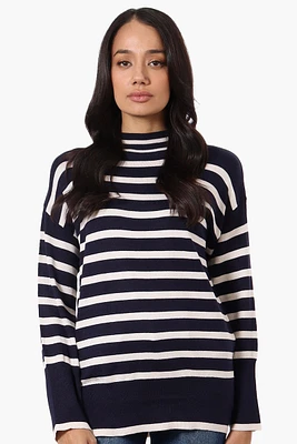 Beechers Brook Striped Mock Neck Pullover Sweater