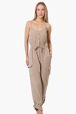 Urbanology Tie Waist Sleeveless Cargo Jumpsuit