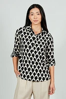 Beechers Brook Patterned Button Down Roll Up Sleeve Blouse