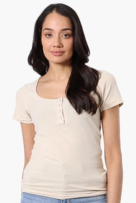 Costa Blanca Ribbed Square Neck Henley Tee