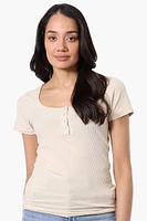 Costa Blanca Ribbed Square Neck Henley Tee