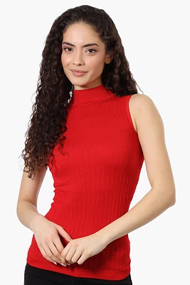 Magazine Ribbed Sleeveless Mock Neck Tank Top