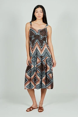 Limite Geometric Print Smocked Waist Maxi Dress - Black