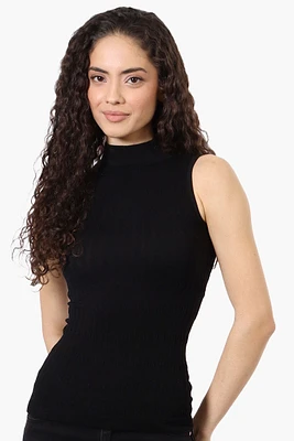 Magazine Ribbed Sleeveless Mock Neck Tank Top