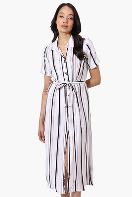 Beechers Brook Striped Button Down Belted Maxi Dress - White