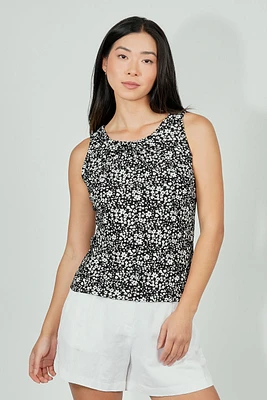 Beechers Brook Floral Cinched Collar Tank Top
