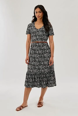 Beechers Brook Floral Belted Short Sleeve Midi Dress