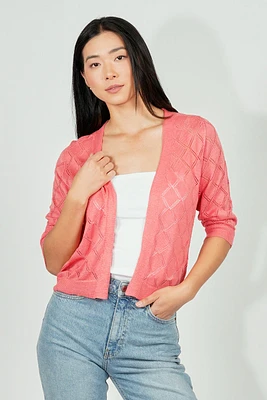 Beechers Brook Diamond Knit 3/4 Sleeve Open Cardigan