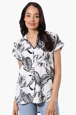 Majora Leaf Pattern Camp Collar Button Up Shirt - White